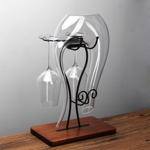 U型醒酒器一体架悬挂倒挂架水晶红酒杯架挂2个家居装饰品摆件展示