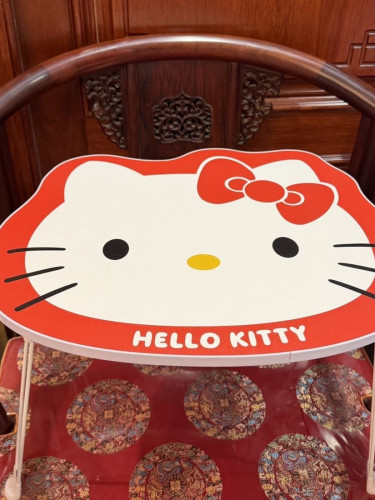 kitty可折叠收纳圆形卡通桌子复古款中古红色约30高直径约50
