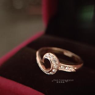 精工镶钻脱俗百搭镀18K金设计感流线型戒指新年勾钱神器指环手饰