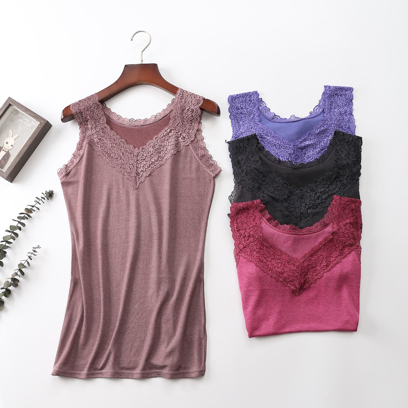 清~女士带花边保暖背心发热纤维紧身厚款薄绒打底衫FTY内衣秋冬在类目 女士内衣/男士内衣/家居服, 保暖上装中 - 来自Buy2taobao.com提供专业的淘宝代购服务