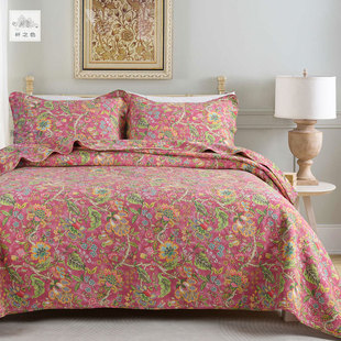 美式复古床盖纯棉夹棉绗缝被三件套加密衍缝床单四季通用双人被子