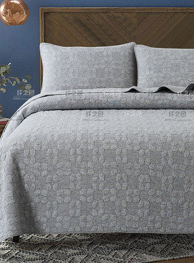 绗缝被棉麻夹棉双人床盖三件套纯棉出口纯色素色简约床单纤之色