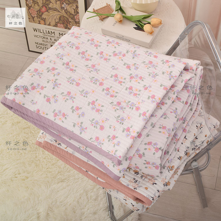 韩式小碎花田园绗缝被床单单件全棉夹棉40支斜纹床盖三件套双面用