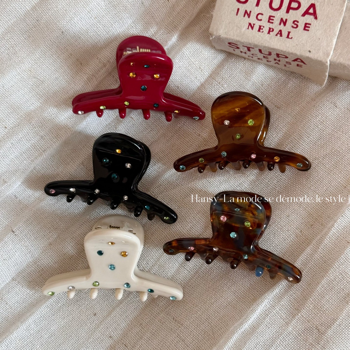 彩色镶钻醋酸发夹侧边洋气一字小号抓夹刘海夹女半扎发小抓夹头饰