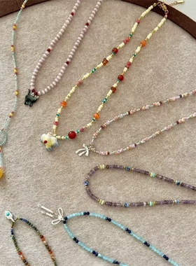 春夏小众手作彩色夏日串珠项链创意可爱百搭复古ins百搭锁骨链