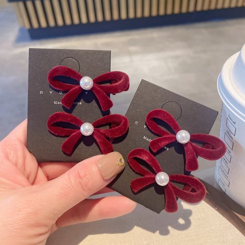 新年红蝴蝶结发夹头饰可爱小号刘海夹女前额侧边夹子秋冬新款发卡