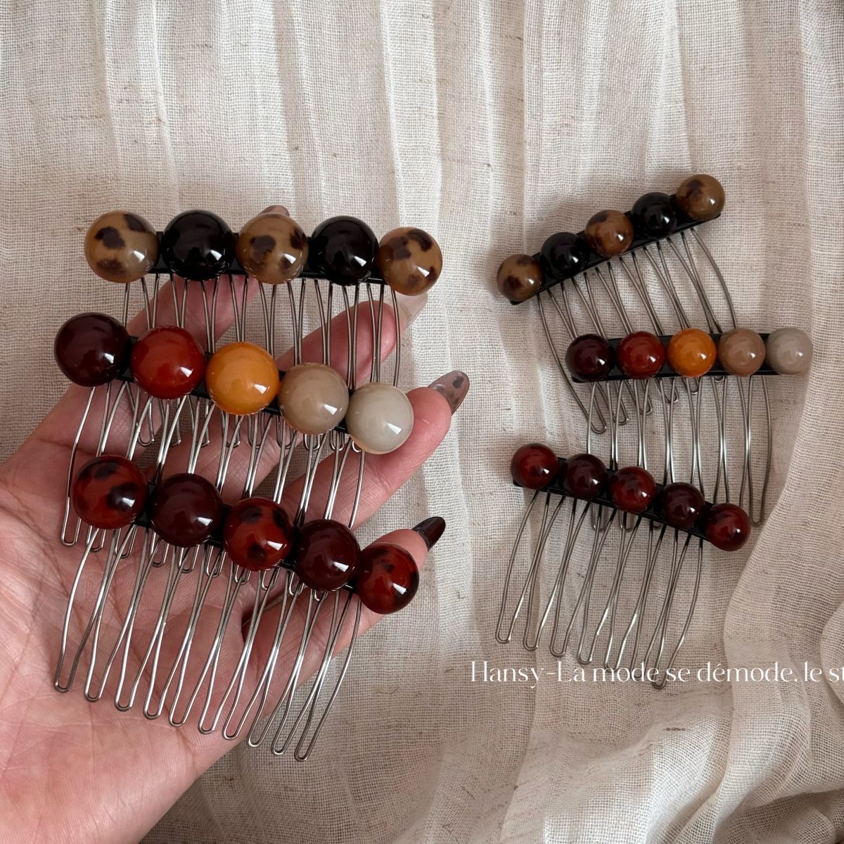 韩版简约豆豆插梳百搭倒插梳发卡高级感刘海发夹碎发盘发神器发饰