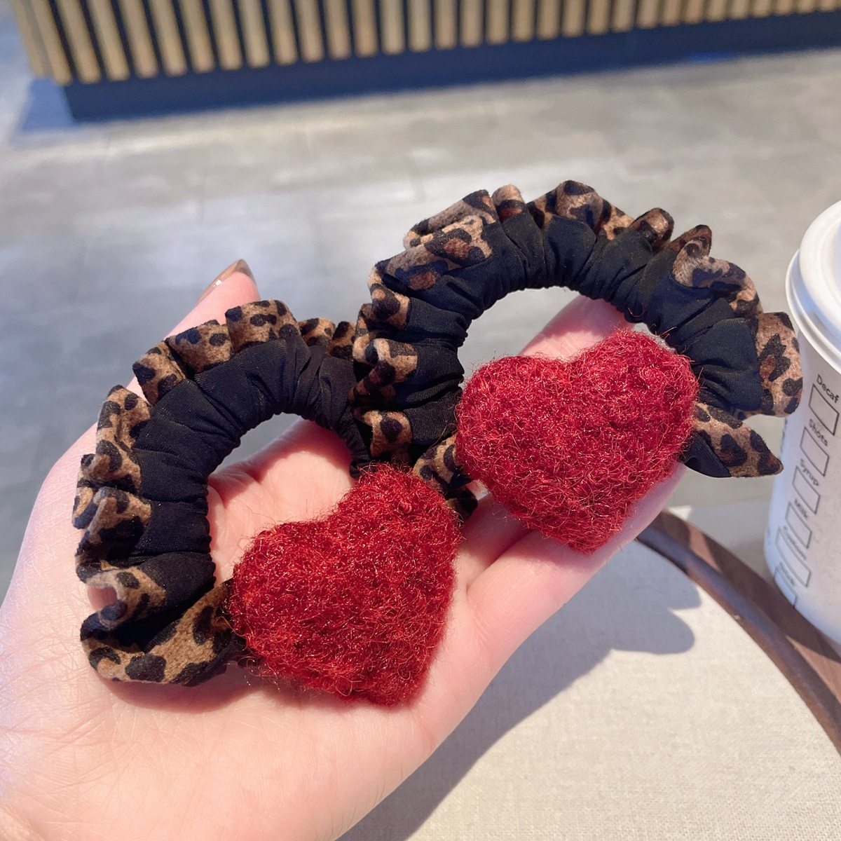 红色毛毡爱心大肠发圈发绳高弹力气质马尾扎头绳头绳秋冬新款发饰