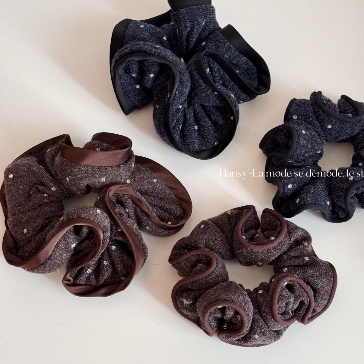 波点木耳边针织大肠发圈复古气质大肠圈百搭毛线锁边发绳头花发饰