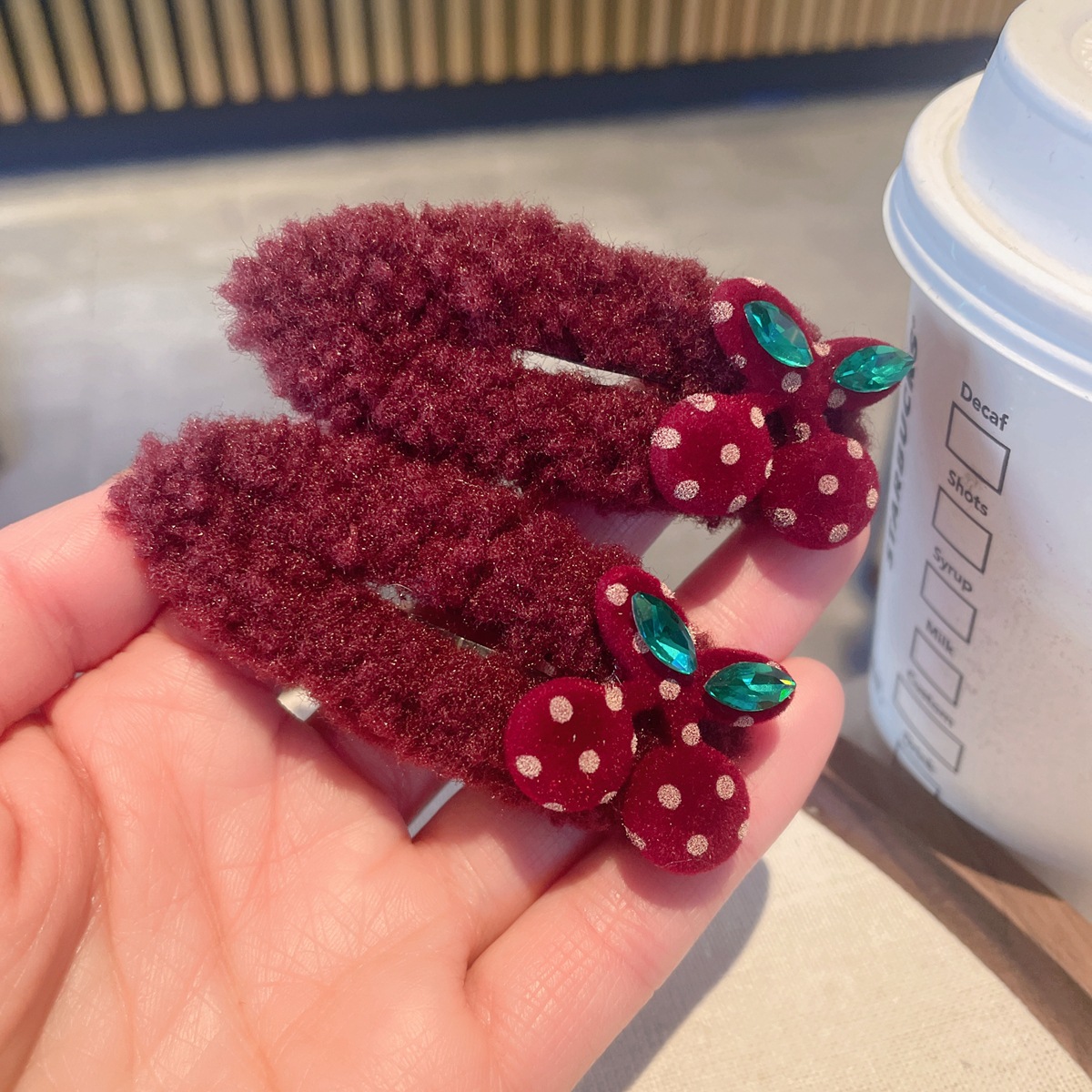 新年红毛毛掰掰夹bb夹时尚洋气波点樱桃红刘海夹侧边夹发夹女发卡