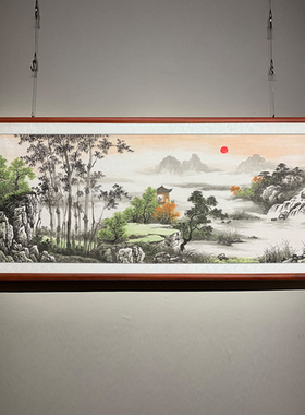 竹林山居纯手绘山水画国画客厅玄关沙发背景墙现代中式装饰画挂画
