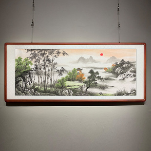 竹林山居纯手绘山水画国画客厅玄关沙发背景墙现代中式装饰画挂画