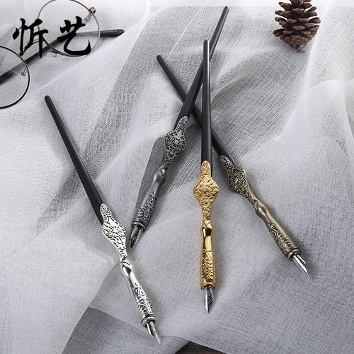 金属雕花蘸水笔笔杆复古原实木