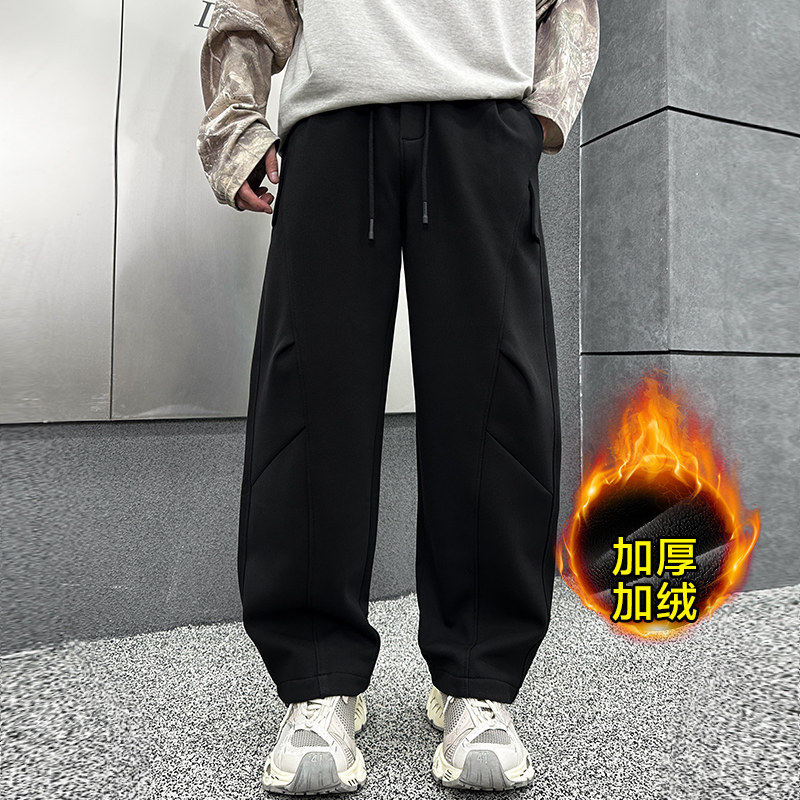 2025冬季休闲裤男士新款加绒加厚户外运动休闲弯刀阔腿裤美式复古