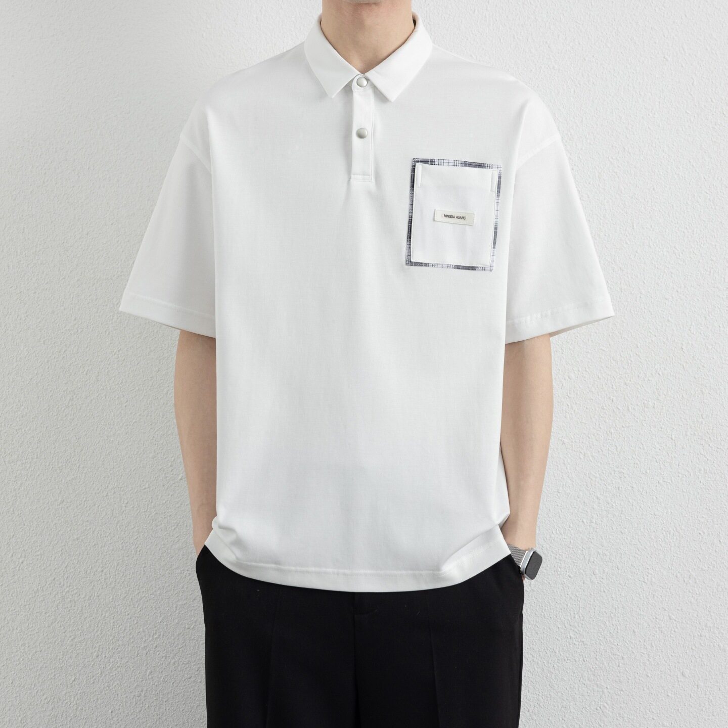 2026夏季新款贴布口袋按扣韩短袖