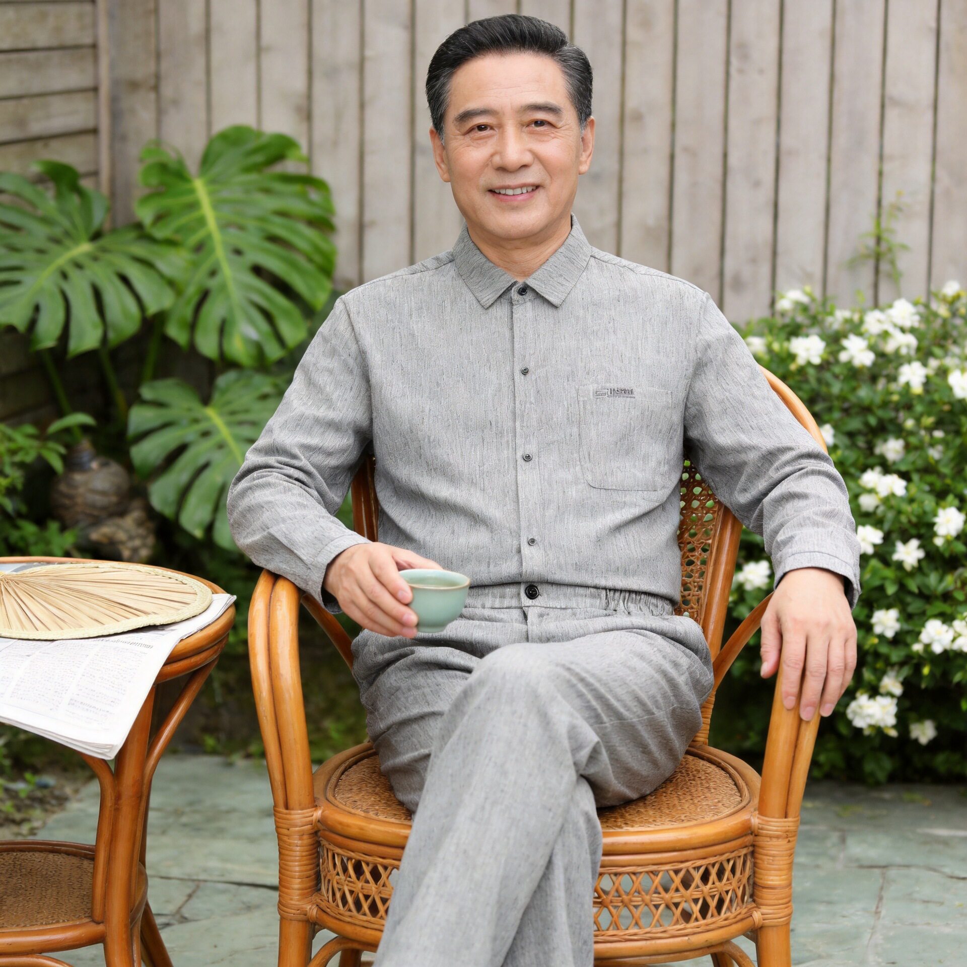 2026新款爸爸春秋季套装中老年人男士长袖衬衫长裤两件套爷爷衬衣