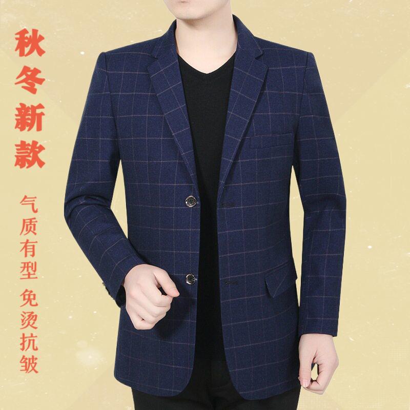 中年西装男2026春秋季新款爸爸休闲单件西服上衣男士外套一件代发