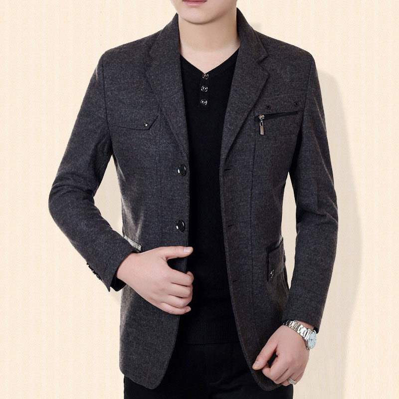 加厚款中年西装外套2023秋冬新款商务休闲男装修身单件西服爸爸装