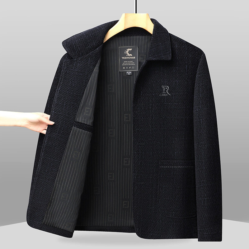 秋季中老年男装爸爸装外套中年男士纽扣夹克雪尼尔春装上衣50岁60