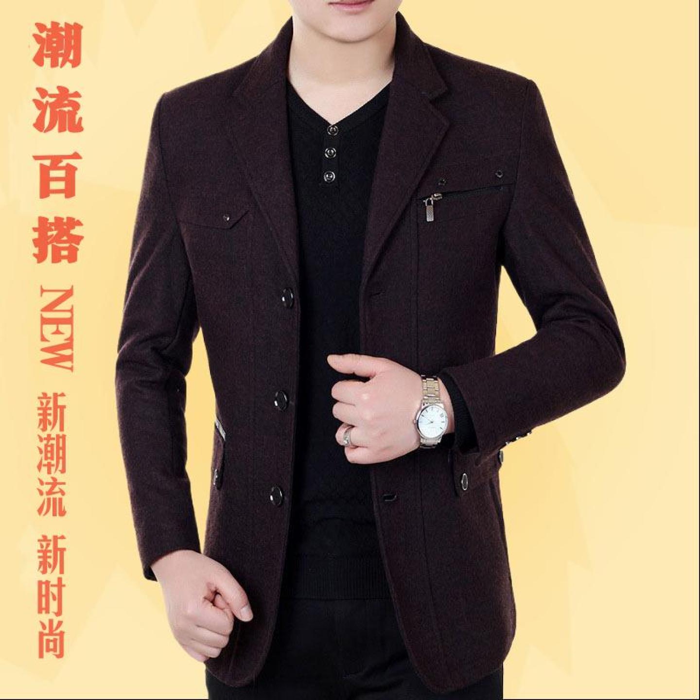 加厚款中年西装外套2025秋冬新款商务休闲男装修身单件西服爸爸