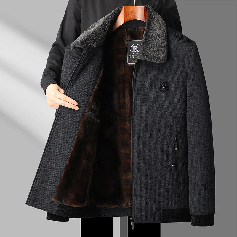 男士保暖呢子冬季超厚棉服中老年爸爸装加厚外套雪尼尔加绒棉衣
