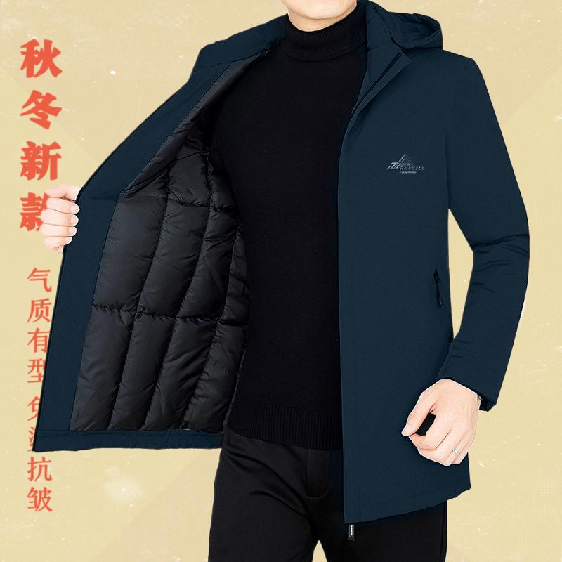 2025冬季新款中年加厚棉衣保暖羽绒棉服男爸爸可脱卸帽休闲外套