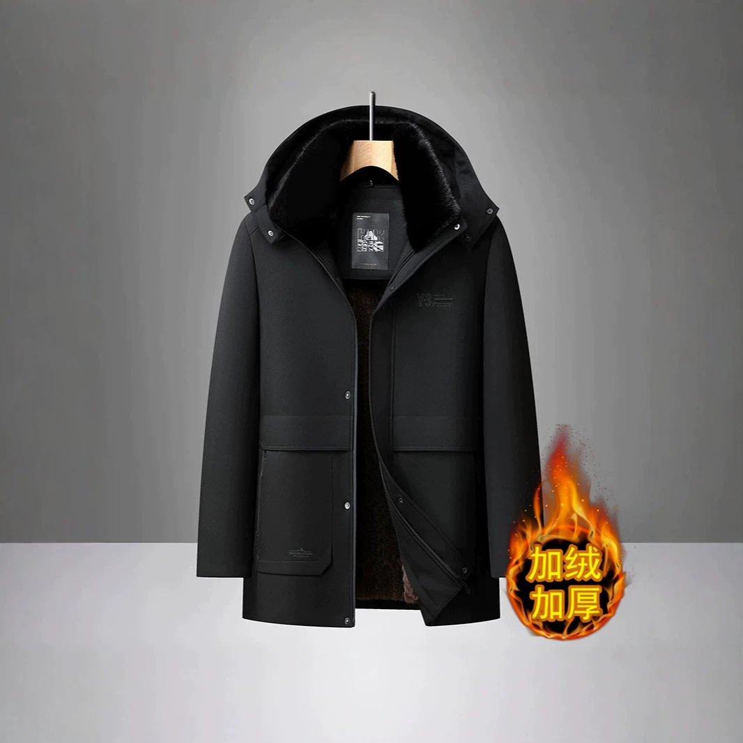 冬季男爸爸装加厚棉衣男中老年商务休闲加绒加厚保暖牛奶丝棉服男