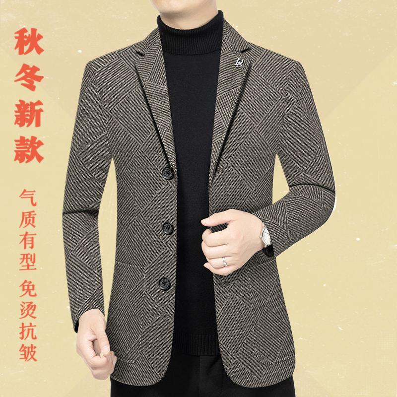 春秋季新款中年男士西装男休闲单件西服上衣免烫爸爸外套一件代发