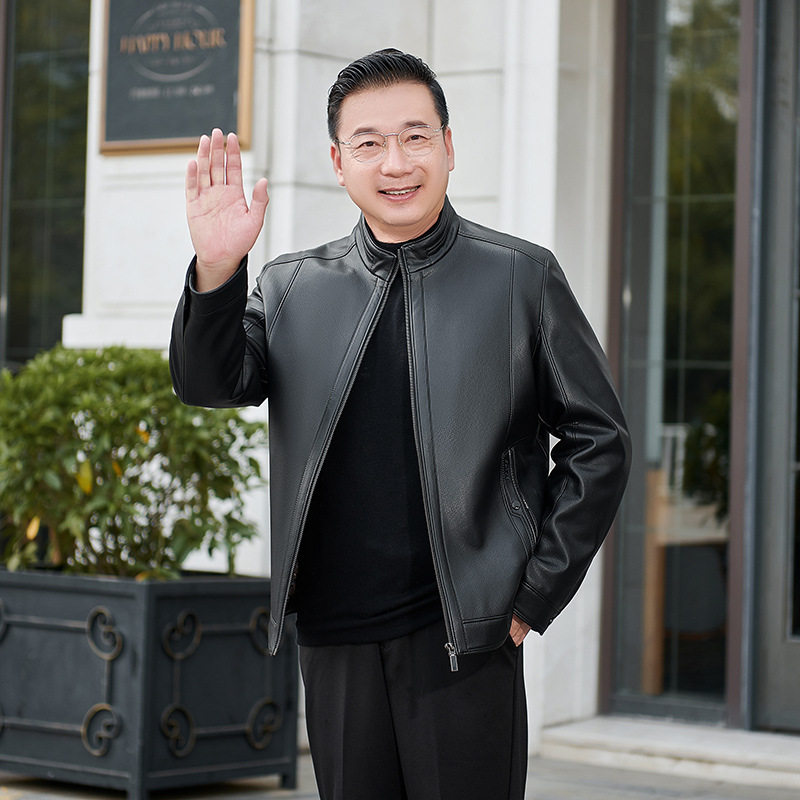 爸爸装皮衣冬季男士加绒加厚防寒外套中老年保暖皮夹克上衣服