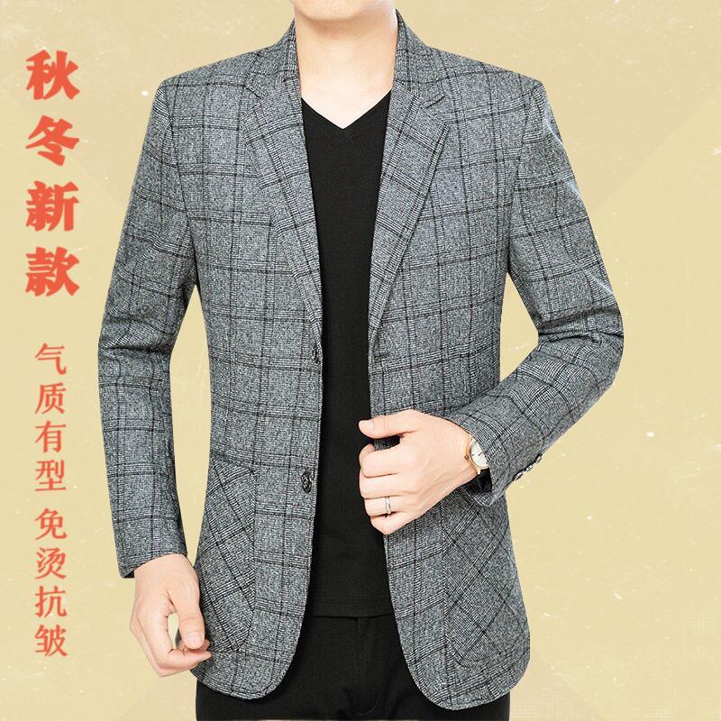 2025春秋季新款中年男士西服外套单件休闲上衣爸爸装西装一件代发