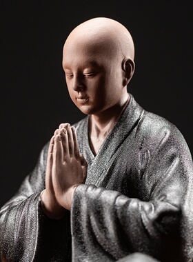 中式禅意小和尚屏风摆件装饰品家居客厅书房办公室陶瓷小沙弥人物