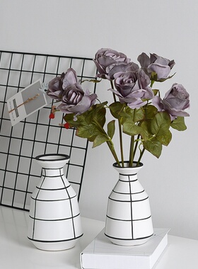 北欧陶瓷花瓶黑白简约创意客厅样板房家居摆件ins水培插花花器