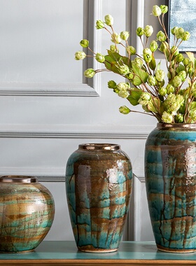 新中式现代简约陶瓷花瓶金色釉书房客厅电视柜家居饰品工艺品摆件