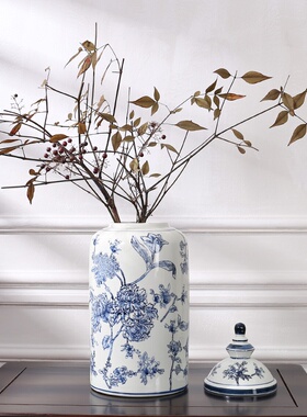 青花瓷花瓶陶瓷储物罐摆件民宿样板房酒店茶室家居客厅插花器