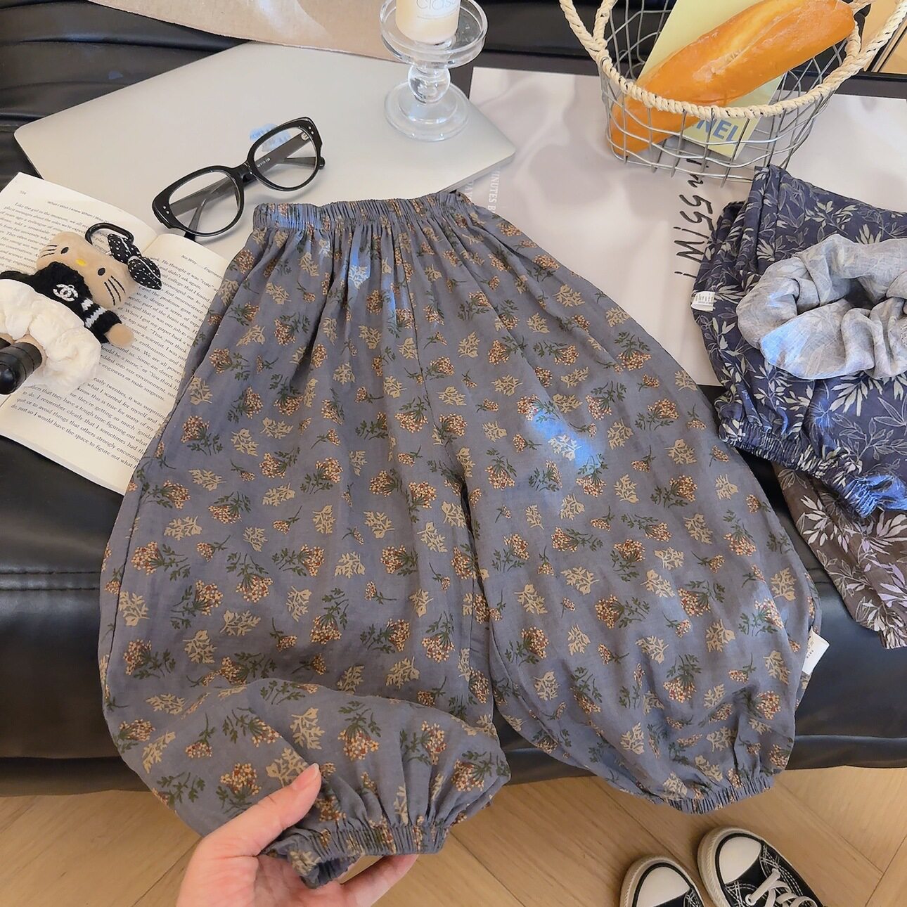 儿童棉麻防蚊裤夏季轻薄款冰丝男女童新款灯笼裤大童宝宝碎花裤子图片