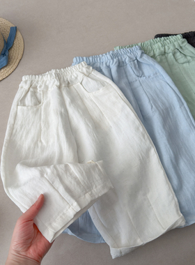 儿童裤子夏季薄款2026新款男童女童纯色亚麻裤中小童宝宝休闲长裤