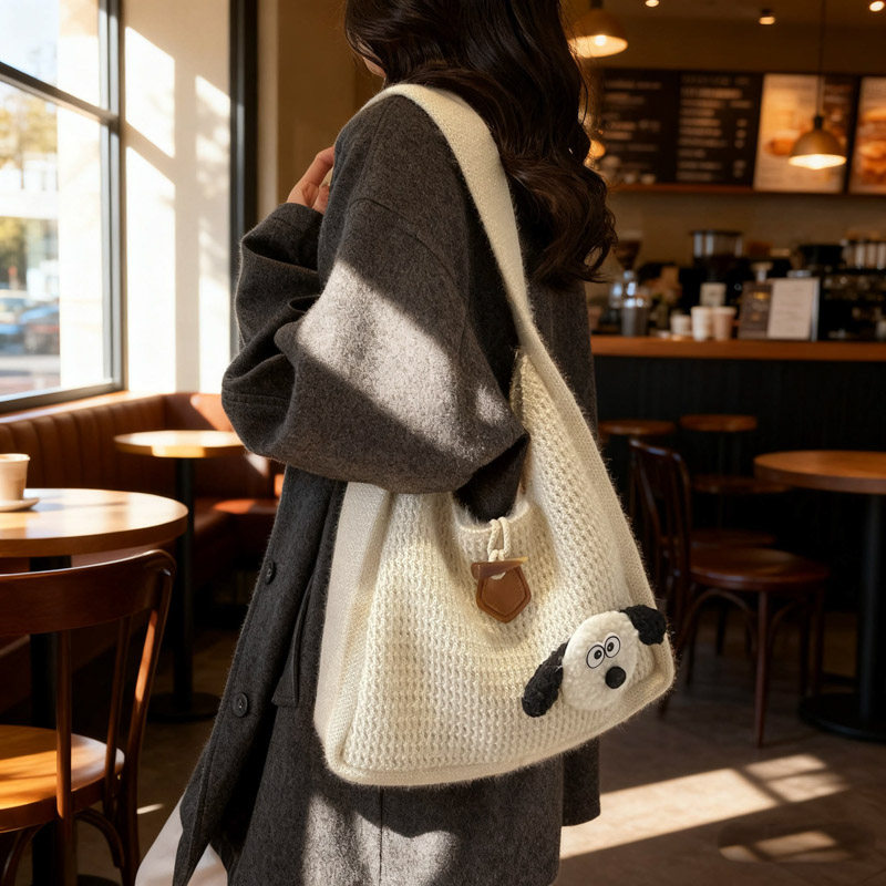慵懒风可爱小狗针织包女小众设计手工钩织毛线编织包大容量托特包,箱包皮具/热销女包/男包,托特包,淘宝优惠券,粉丝福利购,淘宝优惠卷