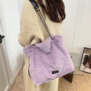 慵懒风秋冬毛绒包包女2025新款 链条百搭毛茸茸包 大容量单肩包时尚