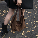 韩系休闲小众秋冬高级感复古麂皮绒慵懒风百搭通勤托特包单肩挎包