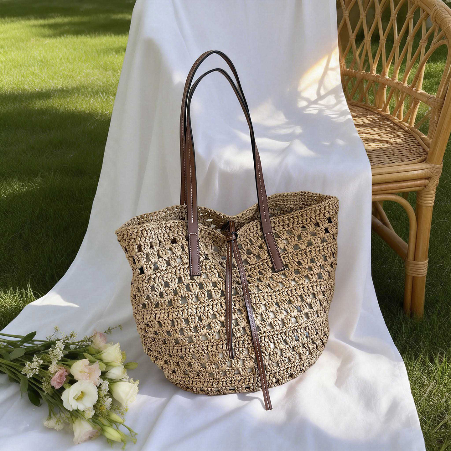 森系手工编织托特包女镂空草编包单肩包时尚高级感海边沙滩度假包,箱包皮具/热销女包/男包,通用款女包,淘宝优惠券,粉丝福利购,淘宝优惠卷