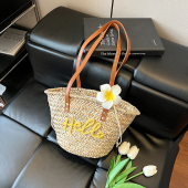 大容量编织单肩包旅游沙滩包 新款 法式 度假风菜篮子草编包2026夏季