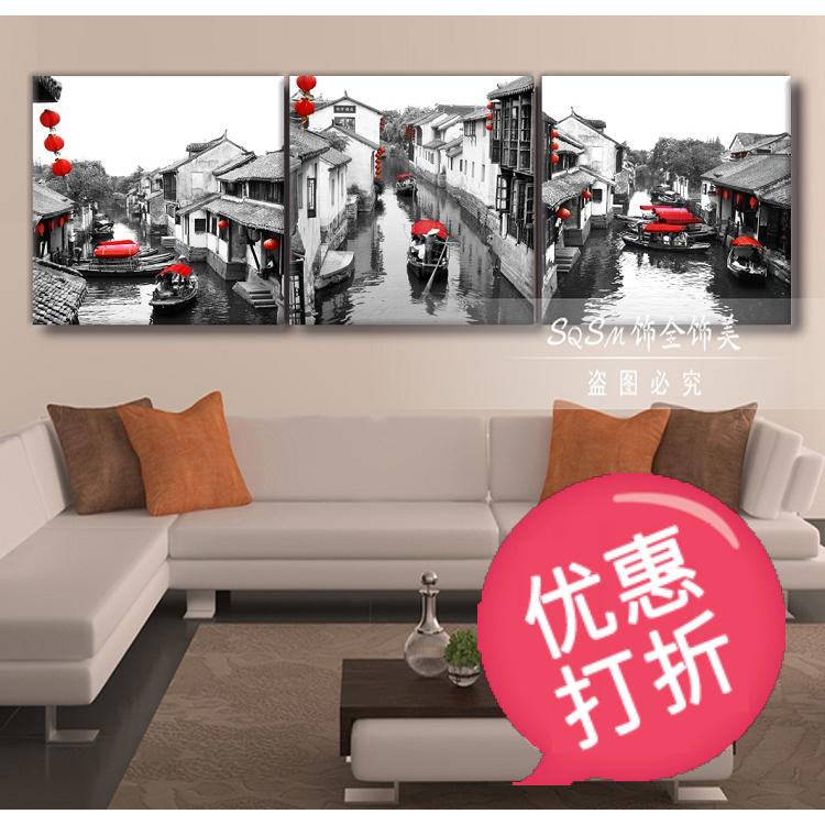 江南风景餐厅装饰画客厅墙画贴纸挂画壁画火锅店墙壁画无框水墨画图片