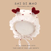 婴儿帽子秋冬薄款 公主洋气护耳帽女宝宝冬天透气宫廷帽纯棉双层厚