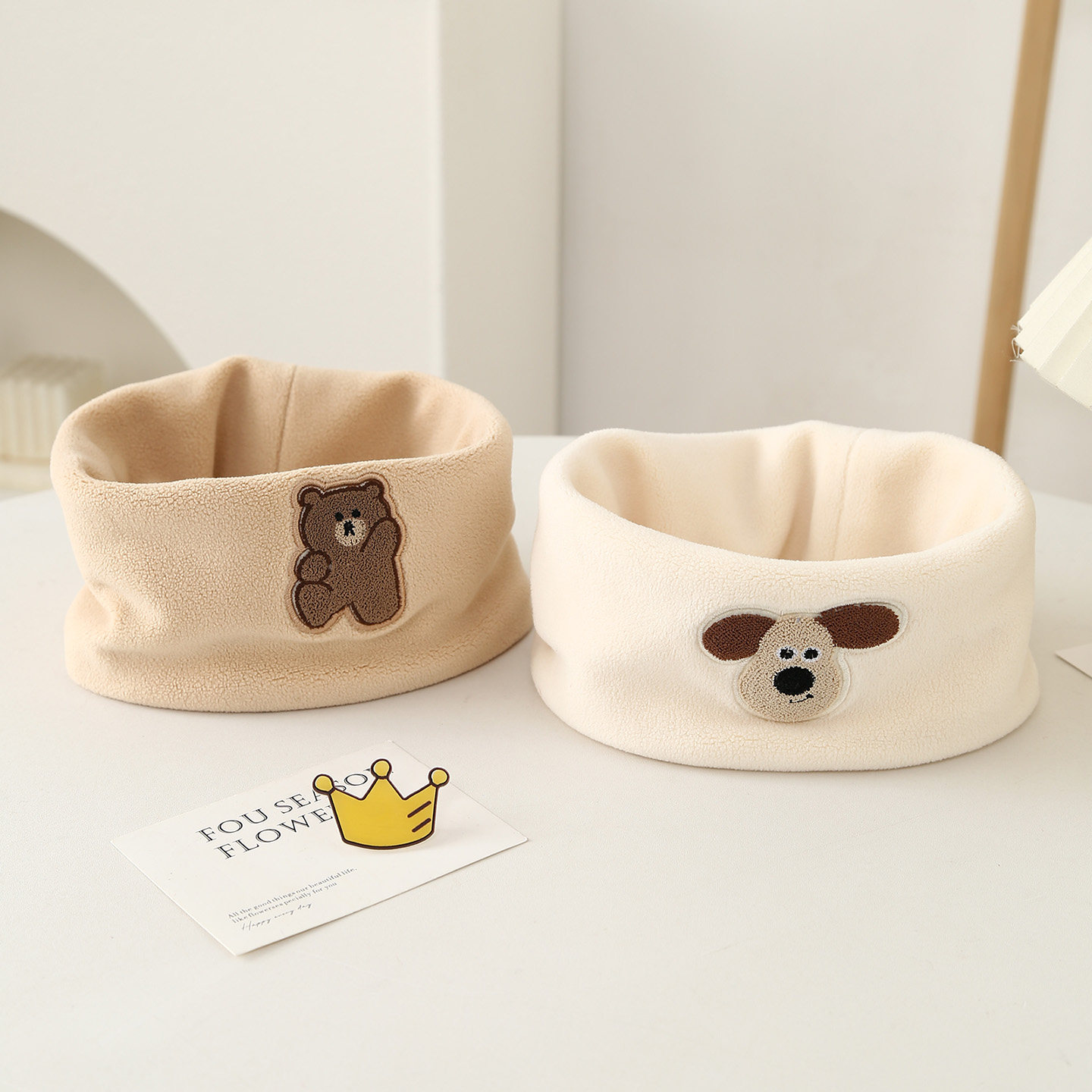 儿童围脖秋冬款加厚加绒双层可爱卡通保暖围巾宝宝脖套男女孩防风