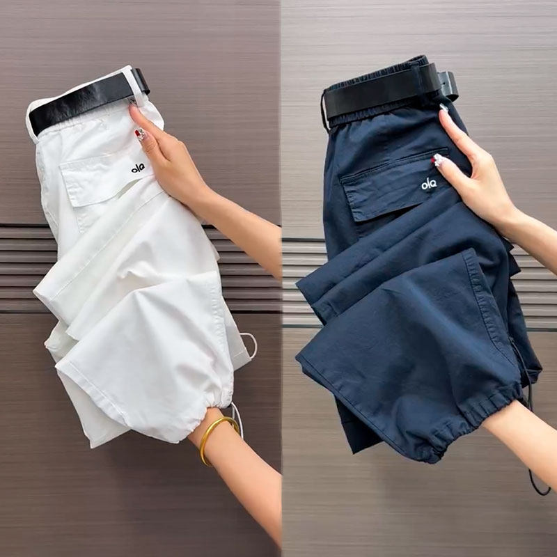 夏季新款水洗棉九分弯刀裤女束脚休闲裤薄款工装裤宽松显瘦哈伦裤