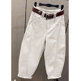 百搭水洗棉休闲裤 九分牛仔弯刀裤 高腰宽松显瘦哈伦裤 新款 潮 女春季