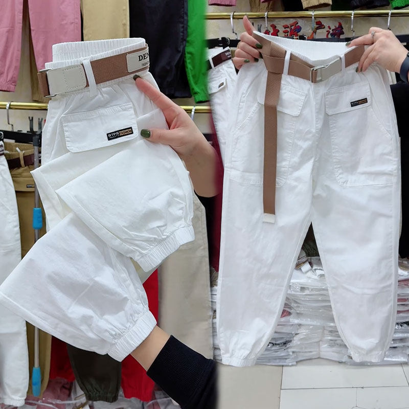 2026春季新款水洗棉休闲裤女时尚九分工装裤束脚百搭哈伦裤运动裤