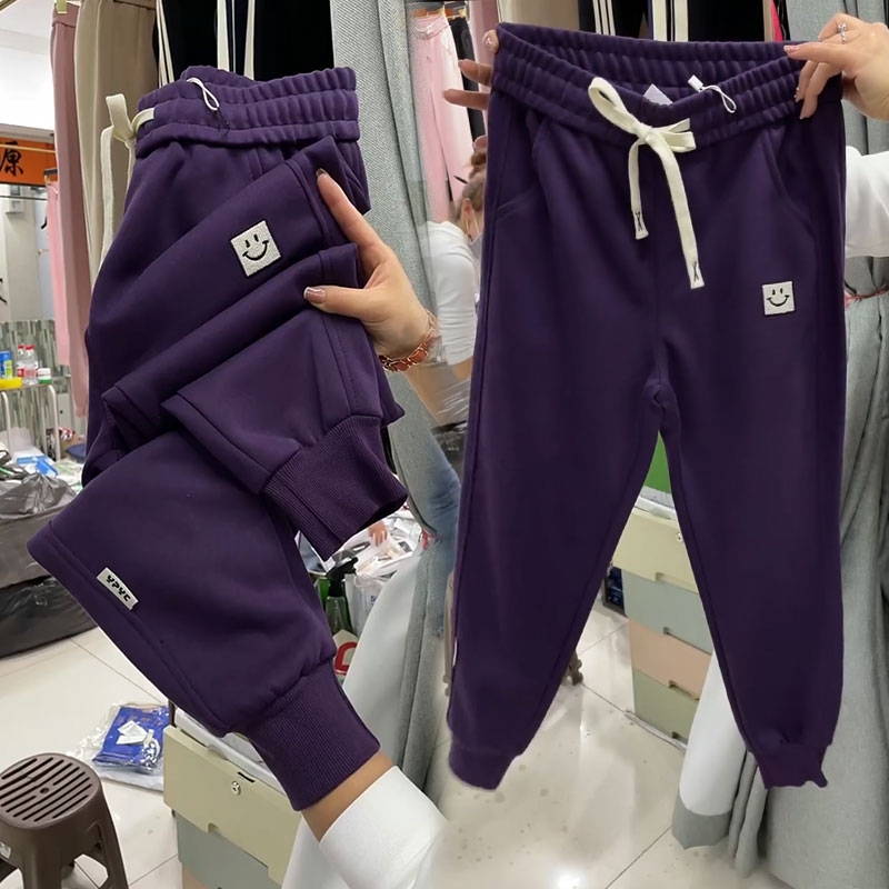 笑脸刺绣休闲裤女春季新款高腰运动裤宽松显瘦哈伦裤百搭束脚长裤