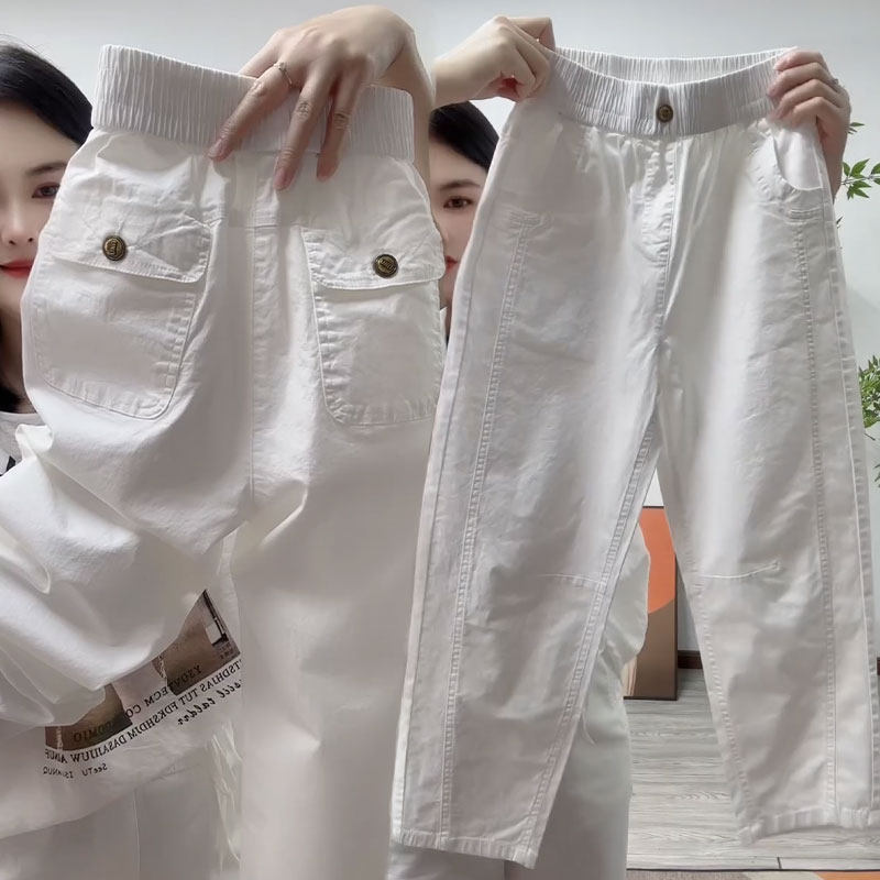 水洗棉九分休闲裤女夏季新款宽松显瘦运动裤百搭纯棉哈伦裤萝卜裤