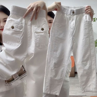 水洗棉九分休闲裤女夏季新款宽松显瘦运动裤百搭纯棉哈伦裤萝卜裤